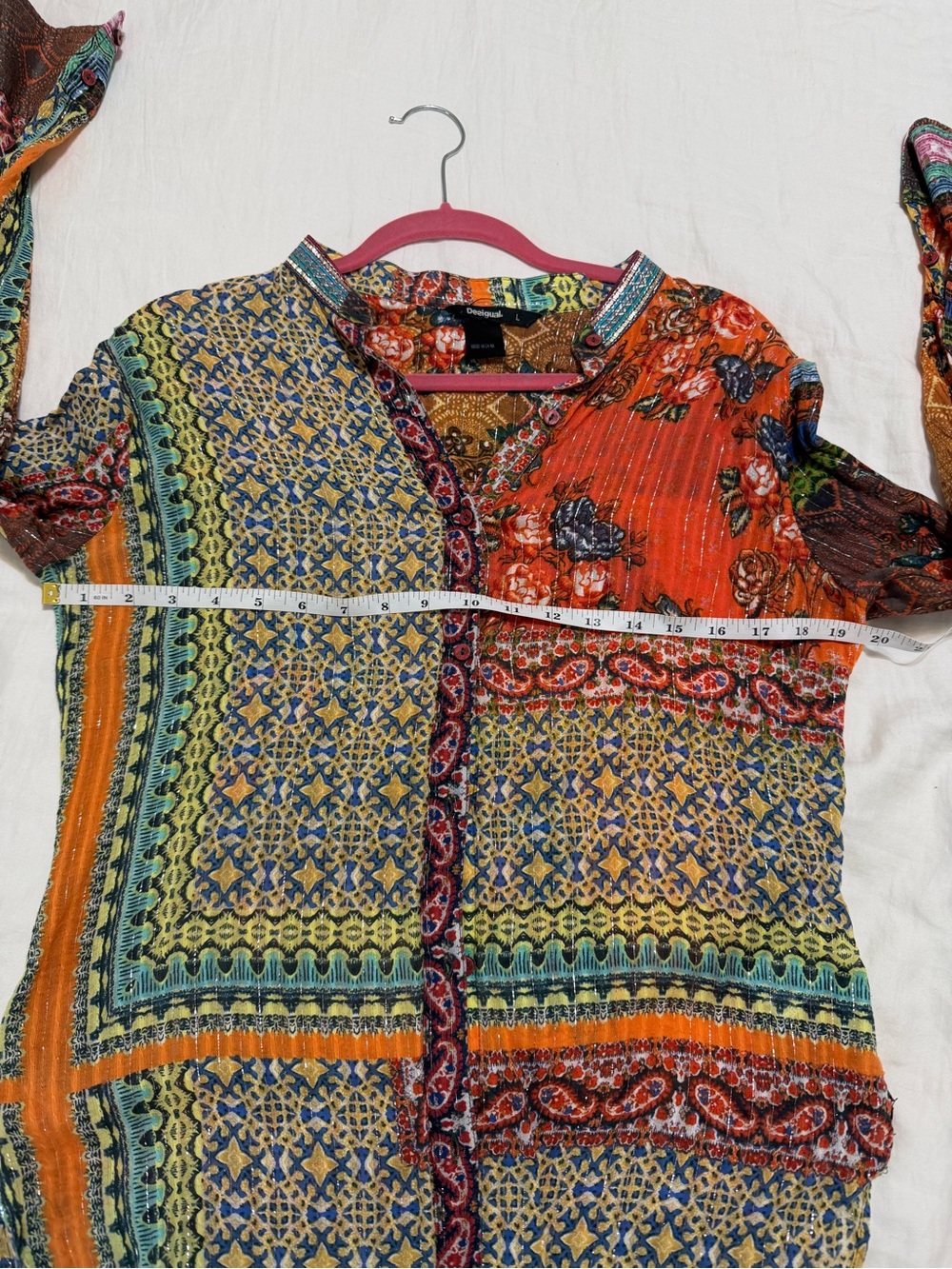 Desigual Multicolor Patchwork Print Blouse - Orange, Blue, Green